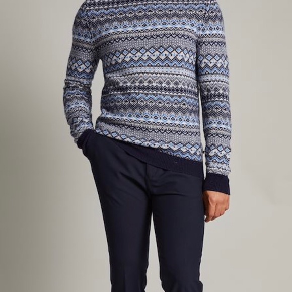 MATINIQUE NWT Lambswool MATRITON JACQUARD KNIT Blue and Grey Crewneck Sweater - Picture 3 of 7